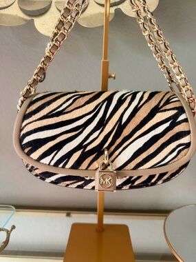 Michael Kors Zebra-Print Shoulder Bag in Black, White, and Tan